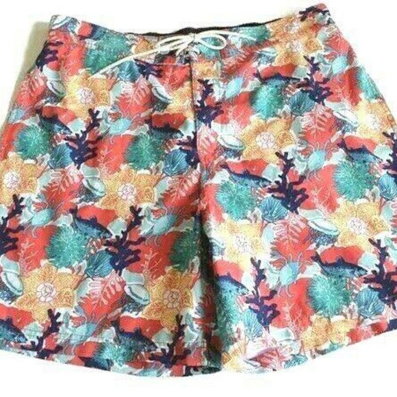 Nautica Mens XL Swim Trunks Bright Tropical Coral Fish Floral Print 7 in inseam - Picture 1 of 7